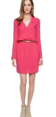 Splendid V Neck Long Sleeve Dress with Pockets, Pink/red, Women’s S