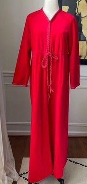 Vintage Vanity Fair Red Velour House Coat Robe Nightgown S M