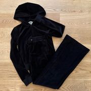 Pam & Gela Classic Zip Hoodie and Flare Pants in Black Velour Size P