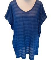 by Ravi Khosla Blue Short Sleeve Stretchy Knit Swim Cover Up Medium