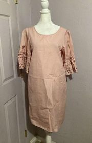 See By Chloe Blush Pink Flared Eyelet Sleeve Cotton Mini Dress