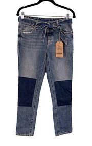 LUCKY BRAND Womens Blue Sienna Slim Patch Boyfriend Belted Bow Jeans Size 25 NWT