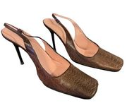 Dolce & Gabanna Brown Reptile Print Women 8 Sling Back Stiletto Square Toe Heel