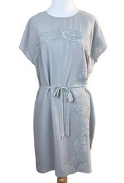 Armani Exchange Dress 10 Gray Embroidered Belted Short Dolman Sleeve‎ Mesh Lined