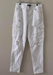 Forever 21  White Distressed Denim Cargo Pants