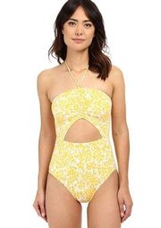 Michael Kors Chiltington Yellow Floral Print Cut Out One-Piece Swimsuit Size 6