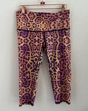 Teeki Yoga Crop Legging Leopard Animal Print Purple Awakening Medium