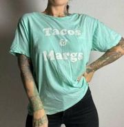 Wildfox Distressed Tee Green "Tacos & Margs" size small, NWT