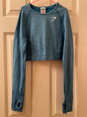 Gymshark Vital Seamless Long Sleeve Crop Top Size Small Blue Workout Top