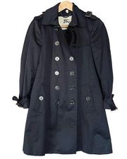 London Trench Coat Jacket Mid Length Double Breasted Black Size 6