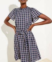 Loft Navy Blue & Red Plaid Mini Shift Dress w/ Belt