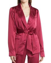 PAIGE Womens M Havenn Tie Waist Lined Satin Blazer in Mulberry NEW