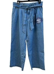 Blue Spice Juniors High Waist Paper Bag Crop Jeans Self Belted‎ Size 7