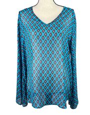 Rock  Wrangler Bell Sleeve V-neck Semi-Sheer Long Sleeve Blouse. Medium