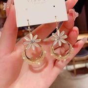 Elegant Crystal Flower Dangle Drop Hoop Earrings for Women