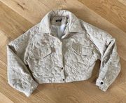 Boohoo Cropped Quilt Stitched Corduroy Bomber Jacket in Cream