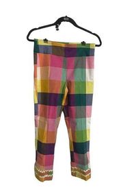 Crown And Ivy Stretch Flat Front Pull On Pant 4 Multicolor Plaid Ric Rac Accent