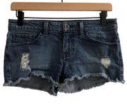 VANS Vintage Mini Distressed Denim Raw Hem Shorts