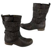 Fly London Womens Buckle Strap Boots 38 EU 7.5 US Brown Leather Side Zip