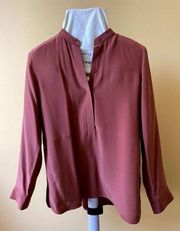 Lafayette 148 Silk Long Sleeve Feminine Blouse Top Beaded Collar Orange Size M