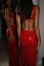 Red Sequin Cutout Maxi Dress