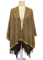 V.fraas  Shrug /Shawl Fringe Detail- OS brown paisley print Shrug cardigan ponco