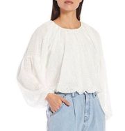 Gianni Bini Maurissa Eyelet Balloon Sleeve Crop Blouse White Small