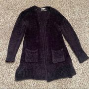 It’s Our Time Size Medium Grey Fuzzy Knit Open Front Cardigan Sweater