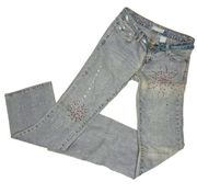 Vintage Y2K Zana Di Size 3 Light Wash Flare Jeans Embellished Plus Jelly Belt