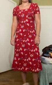 Vintage Red Floral Midi Dress