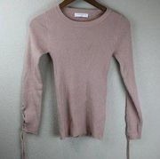 Sandro Women 1 Rib Knitted Light Pink Sweater Stretchable Long Sleeves With Tie