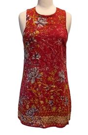 NEW Ecote Guinevere Mini Dress Boho Red Floral Sleeveless Shift Dress Size Large