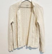 L.L.Bean  Vintage Chunky Knit Texture Sweater Cardigan Cream Beige VTG Size Medium