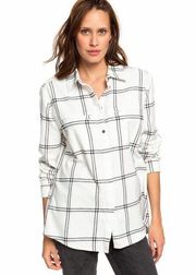 Roxy young again long sleeve flannel white check plaid medium button down