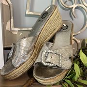 Yellow Box Espadrilles Silver Shimmery Buckle Slides Sandals Womens 8