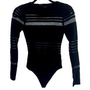 HERA Womens  Bodysuit Long Sleeve, Mesh, Sheer, Black S NWOT