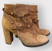 Women’s Size 10 Rockstud Accent Suede Calfskin Tan Booties