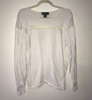 Lane Bryant Sweater White w/ Mesh Stripe Sz 18/20 (2X) GUC Long Sleeve Crew Neck