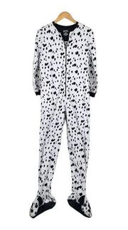 Nick & Nora 1 Piece Dalmatian Print Footed Pajama Adult Halloween Costume Small