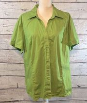 LEE RIDERS Short Sleeve Button Up Shirt Green-2X