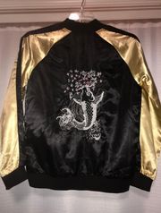 Vintage black and gold embroidered koi fish varsity jacket 