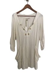 Saint Tropez West Ivory Grommet Neckline Swim Cover Up Tunic Top Size M