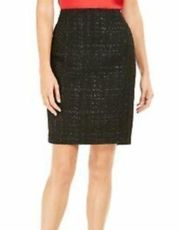 NEW NWT CALVIN KLEIN PETITE Black Tweed Shiny Metallic Straight Pencil Skirt 6P