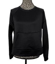 Black Satin Crewneck Long Sleeve Sweatshirt Pouch Pocket Oversized Small NWT