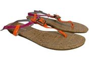Lane Bryant Sandals 9 Wide‎ Wedge Pink Orange Flats Thong Ankle Strap Buckle 9W