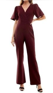 Socialite Flutter Sleeve Deep Surplice Neck Jumpsuit XS Wine new never worn