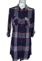 NEW LOOK red, white & blue plaid shirt dress small