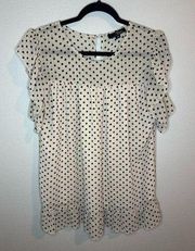 Suzanne Betro Women’s Large Pink and Black Polka Dot Short Sleeve Blouse