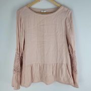 Joie Long Bell Sleeve Boat Neck Lace And Ruffle Blouse Light Pink Size S