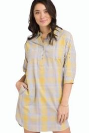 PRANA DERYN YELLOW PLAID EVERY DAY ESSENTIAL COLLARED DRESS S